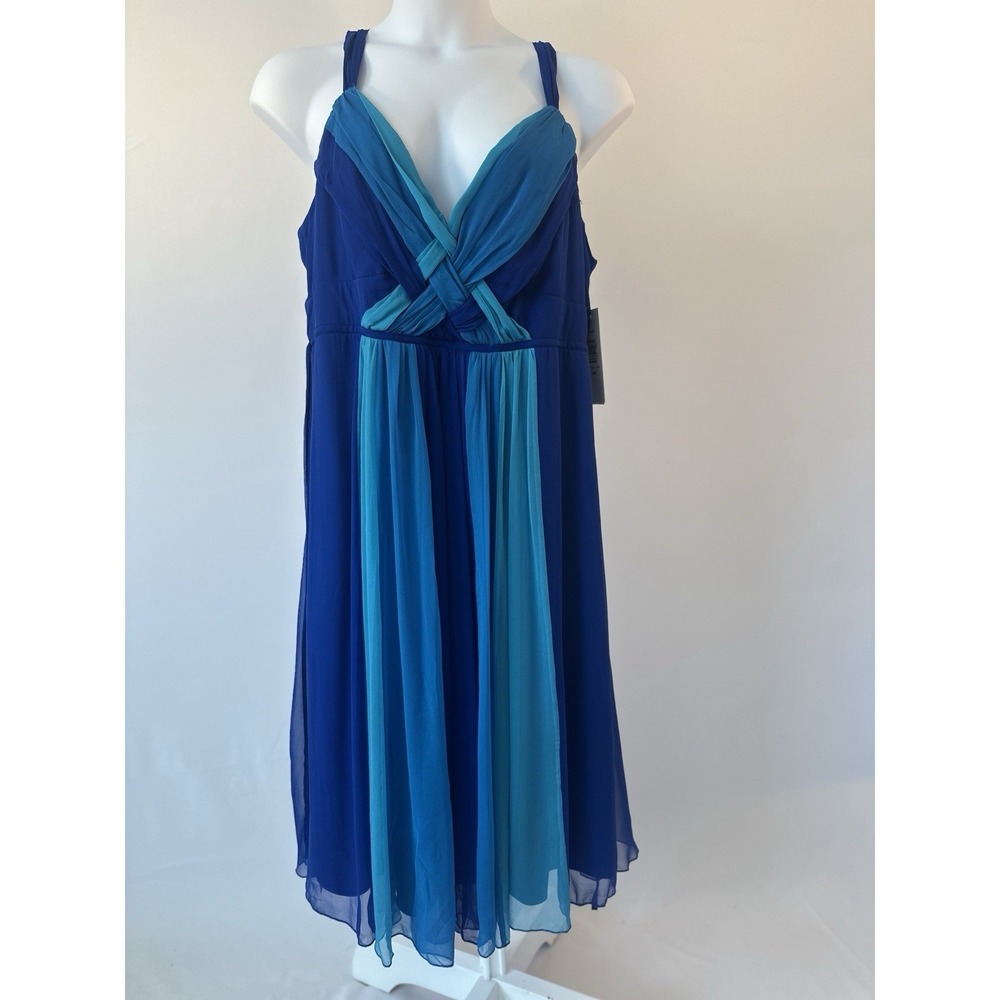 NWT! Women's 24W Blue 100% Silk Summer Sundress by Bethany (b63) Cruise Vacation